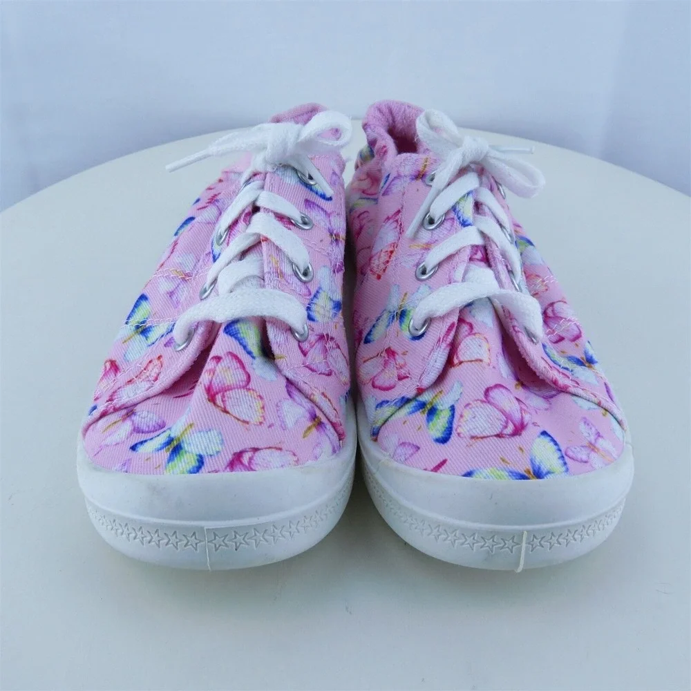 Wonder Nation Youth Girls Sneaker Shoes Pink Fabric Lace‎ Up Size 2 Medium